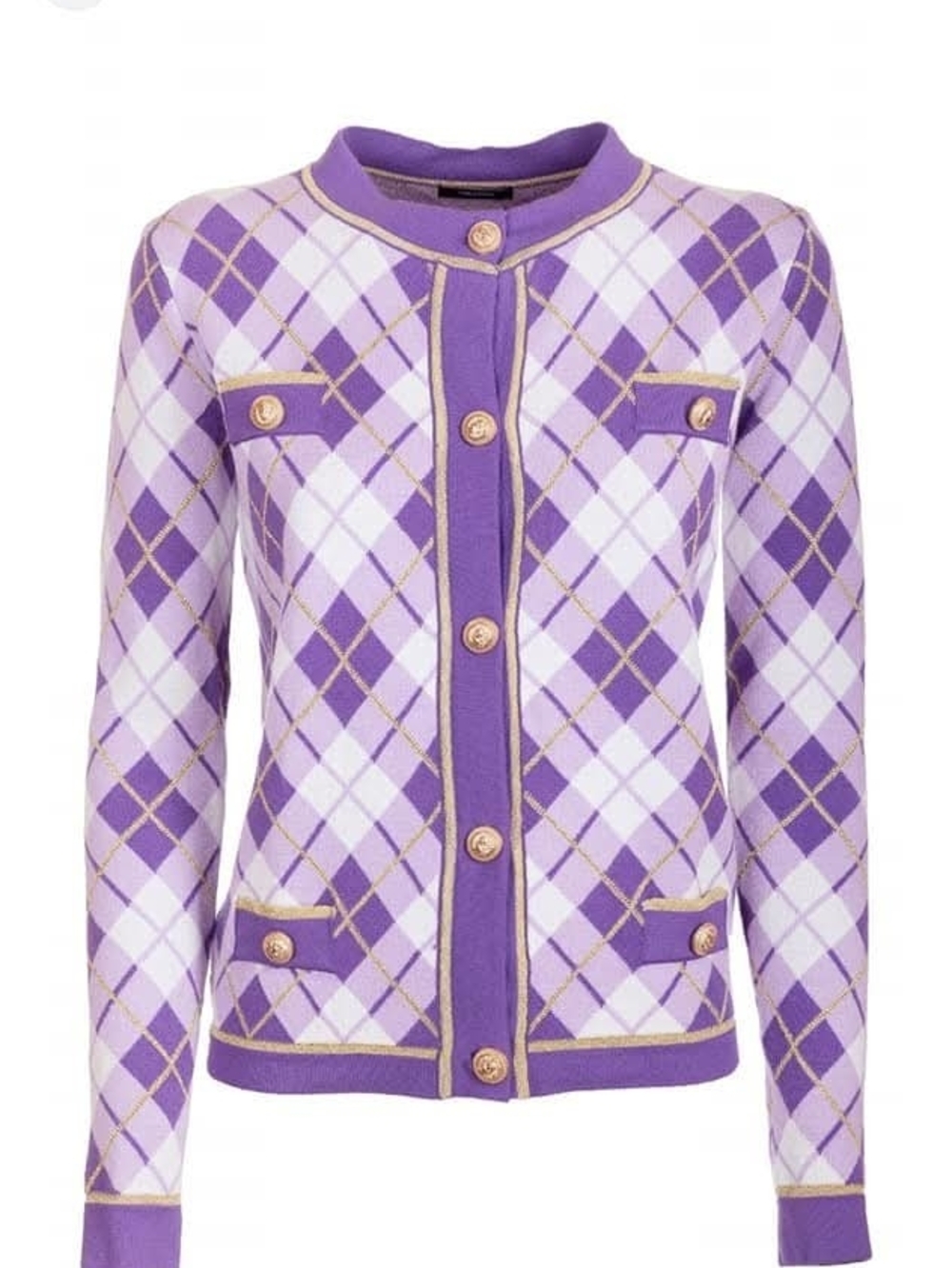 Purple Argyle Button-Front Women's Sweater